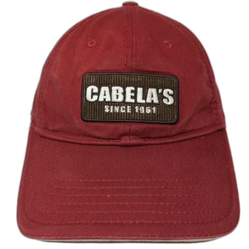 Cabela's Baseball Cap Hat Red One Size Patch Worlds Foremost Outfitter Slideback